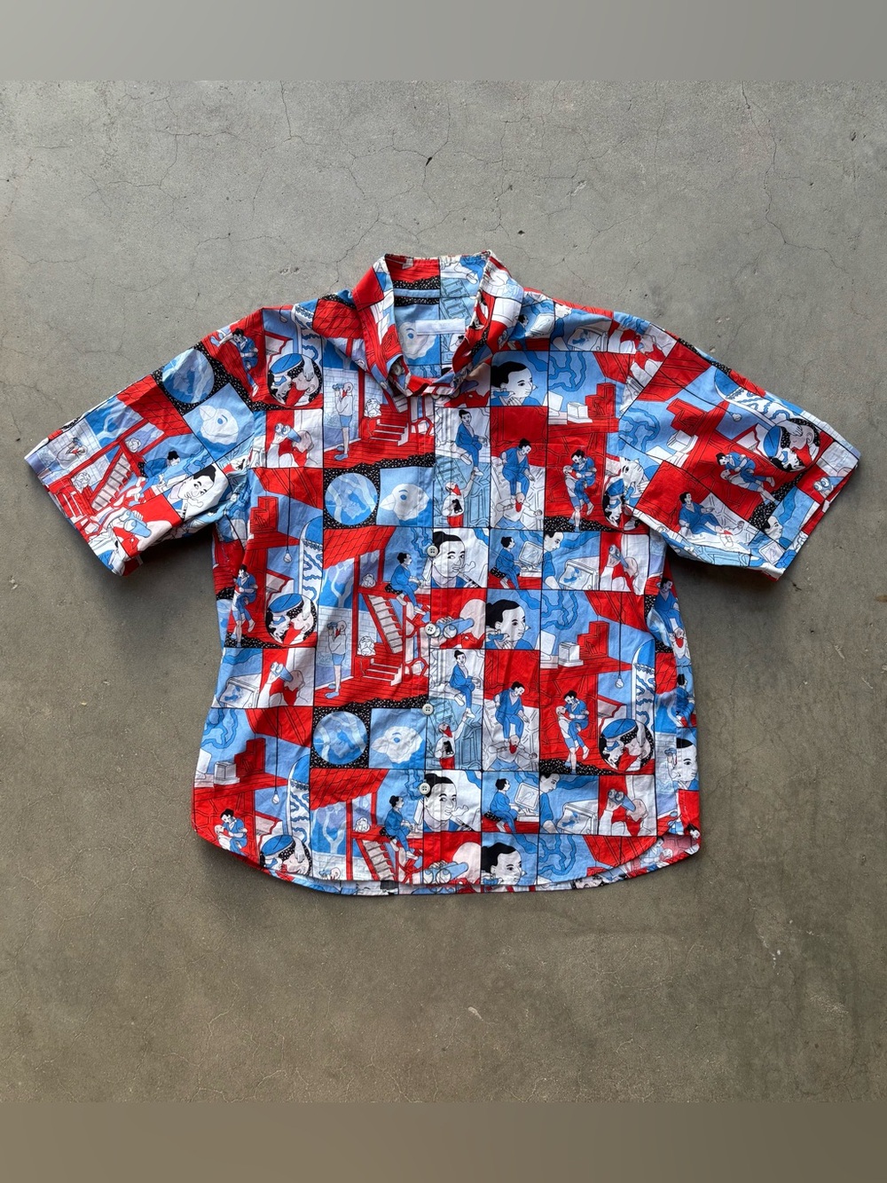 Prada SS18 Comic Collection Graphic Pop Art Manga Print Cotton Shirt Men’s Med